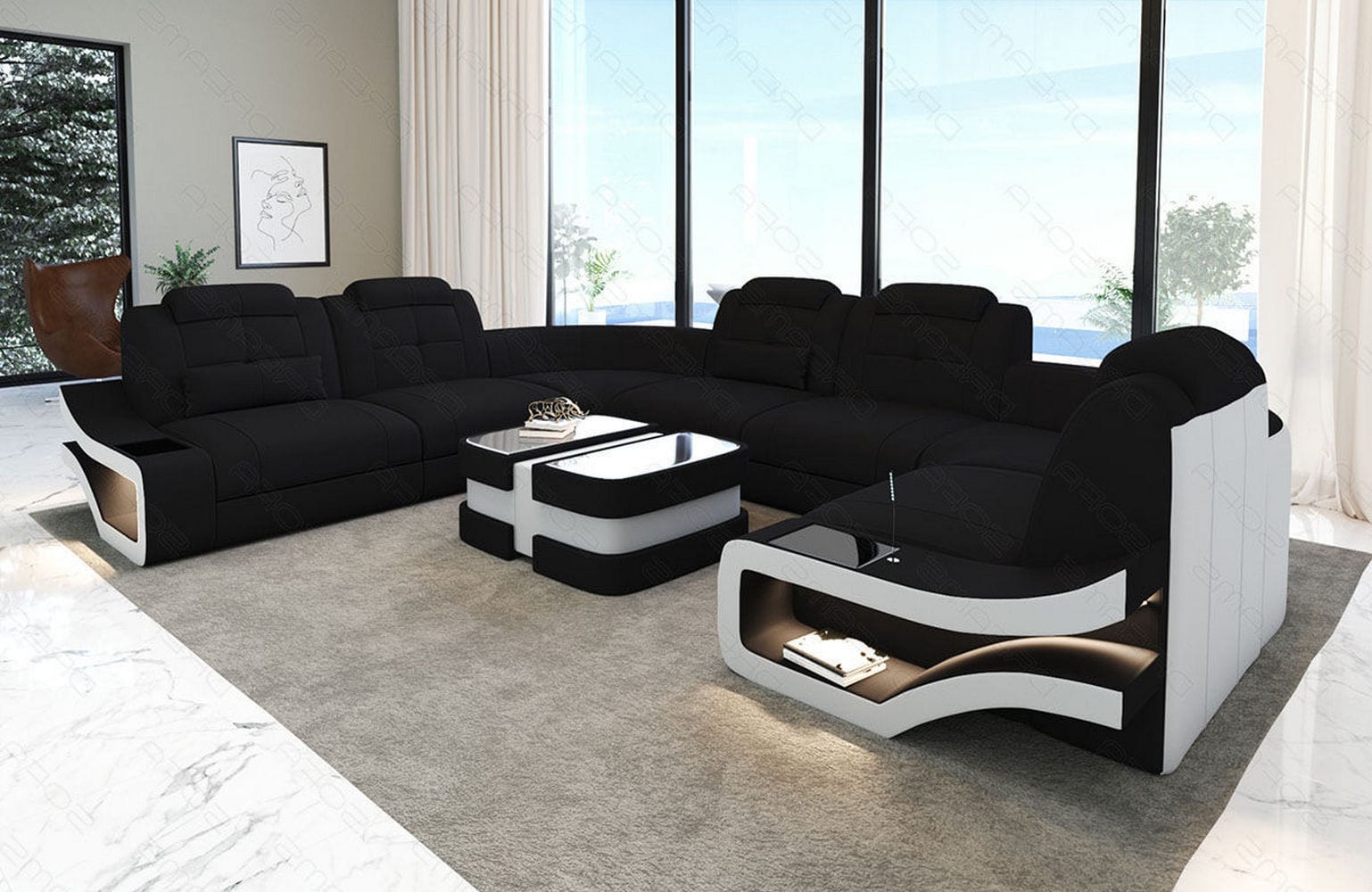 Polster-Wohnlandschaft Elena – Komfort & Stil Schwarz-Weiß