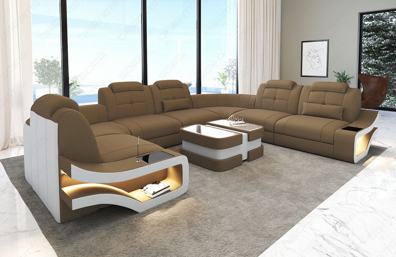 Polster-Wohnlandschaft Elena – Komfort & Stil Cappuccino-Weiß