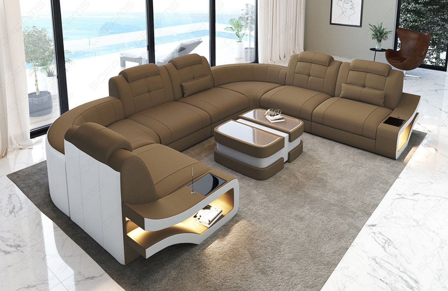 Polster-Wohnlandschaft Elena – Komfort & Stil Cappuccino-Weiß