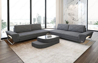 Polster Ecksofa Sepino L-Form - Strukturstoff - Grau-Weiß - Ansicht 1