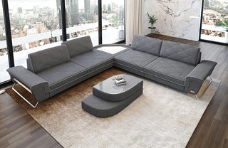 Polster Ecksofa Sepino L-Form - Strukturstoff - Grau-Weiß - Ansicht 2