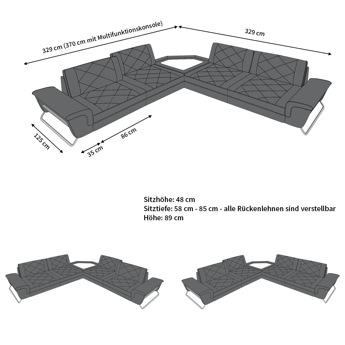 Polster Ecksofa Sepino L-Form Grau-Weiß