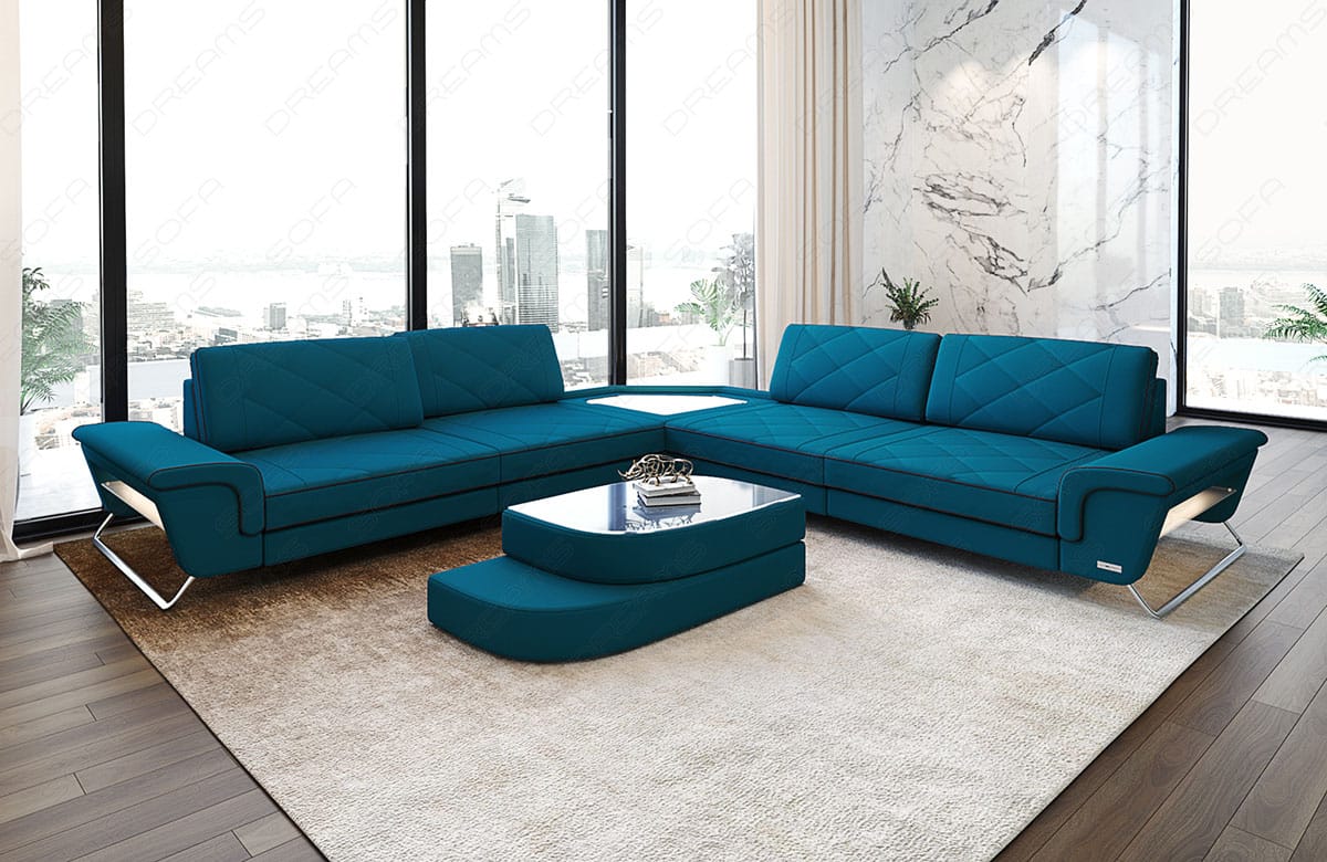 Polster Ecksofa Sepino L-Form - Mikrofaserstoff - Azurblau-Schwarz - Ansicht 1
