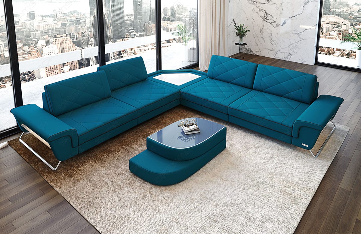 Polster Ecksofa Sepino L-Form - Mikrofaserstoff - Azurblau-Schwarz - Ansicht 2
