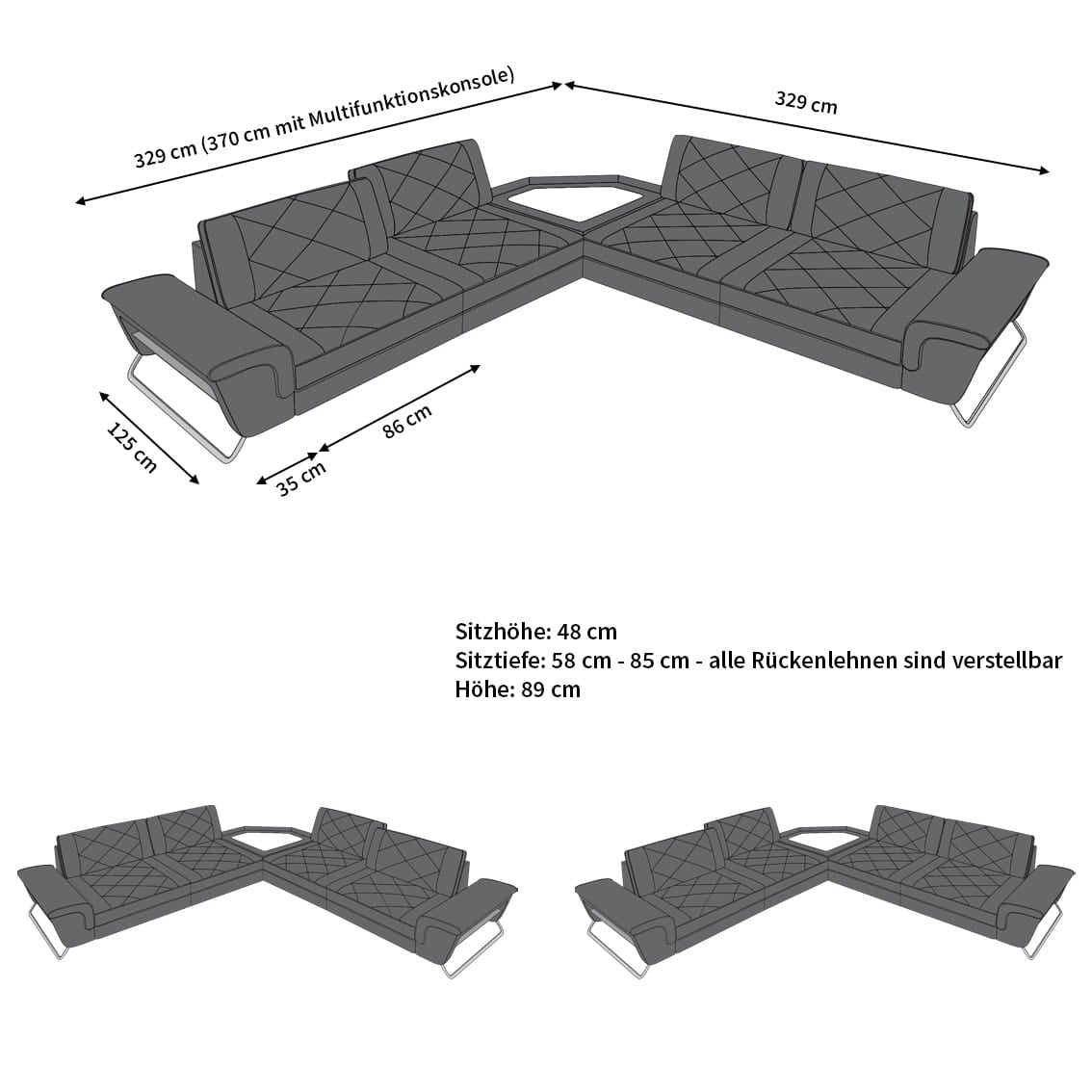 Polster Ecksofa Sepino L-Form - Mikrofaserstoff - Azurblau-Schwarz - Ansicht 6