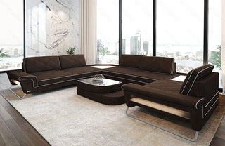 Couchlandschaft Sepino U-Form in Stoff Braun-Weiß