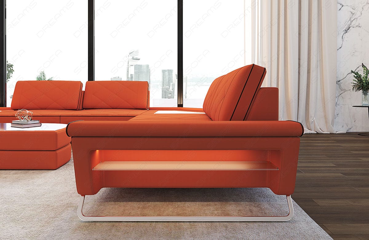 Couchlandschaft Sepino U-Form in Stoff Orange-Schwarz