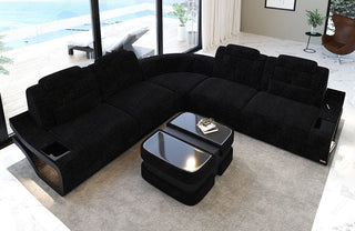 Couch Elena Lang L-Form in Stoff Dunkelgrau-Schwarz