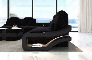 Couch Elena Lang L-Form in Stoff Dunkelgrau-Schwarz