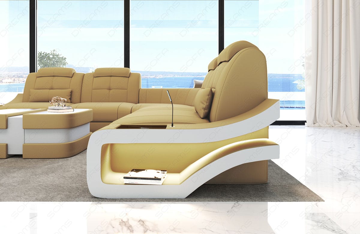 Couch Elena Lang L-Form in Stoff Beige-Weiß