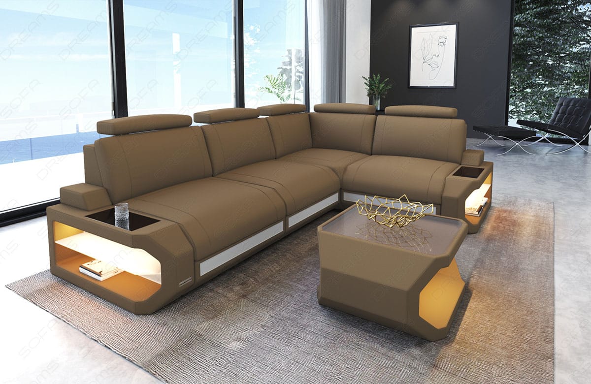 Stoff Ecksofa Siena L-Form Cappuccino-Weiß