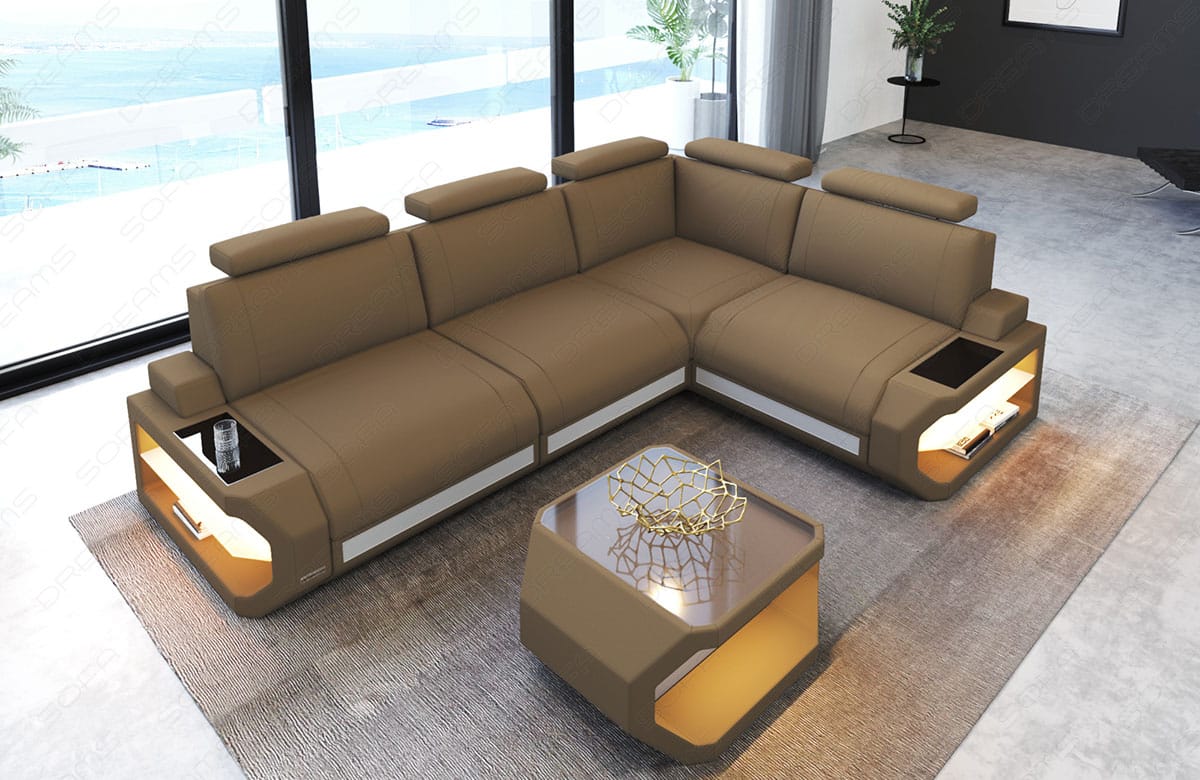 Stoff Ecksofa Siena L-Form Cappuccino-Weiß