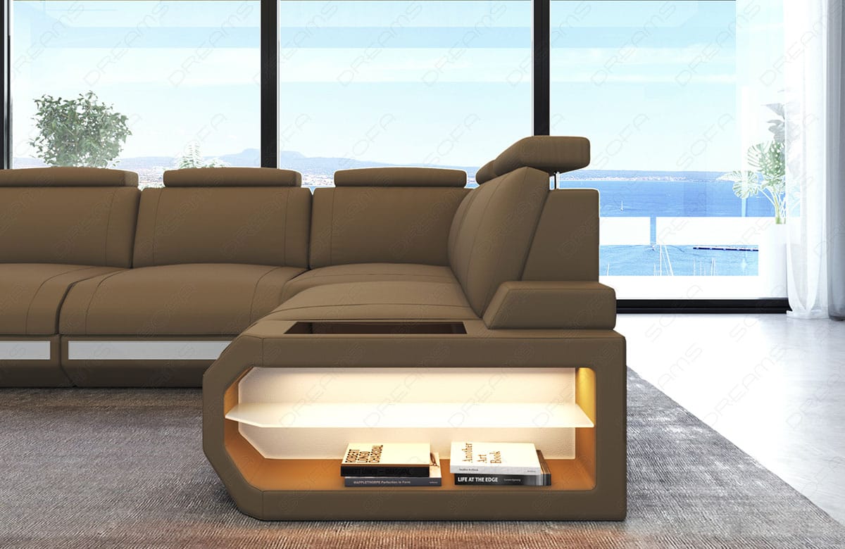Stoff Ecksofa Siena L-Form Cappuccino-Weiß