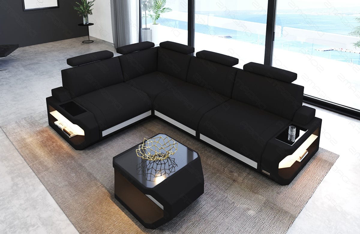 Stoff Ecksofa Siena L-Form Schwarz-Weiß