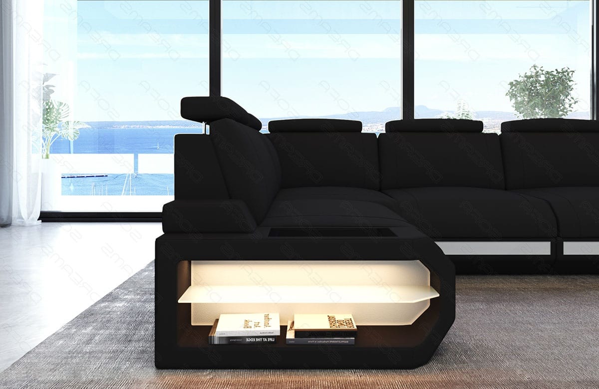 Stoff Ecksofa Siena L-Form Schwarz-Weiß
