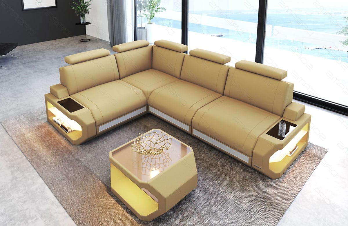 Stoff Ecksofa Siena L-Form Beige-Weiß