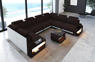 Couchlandschaft Siena U-Form in Stoff Graubraun-Weiß