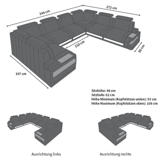 Couchlandschaft Siena U-Form in Stoff Graubraun-Weiß