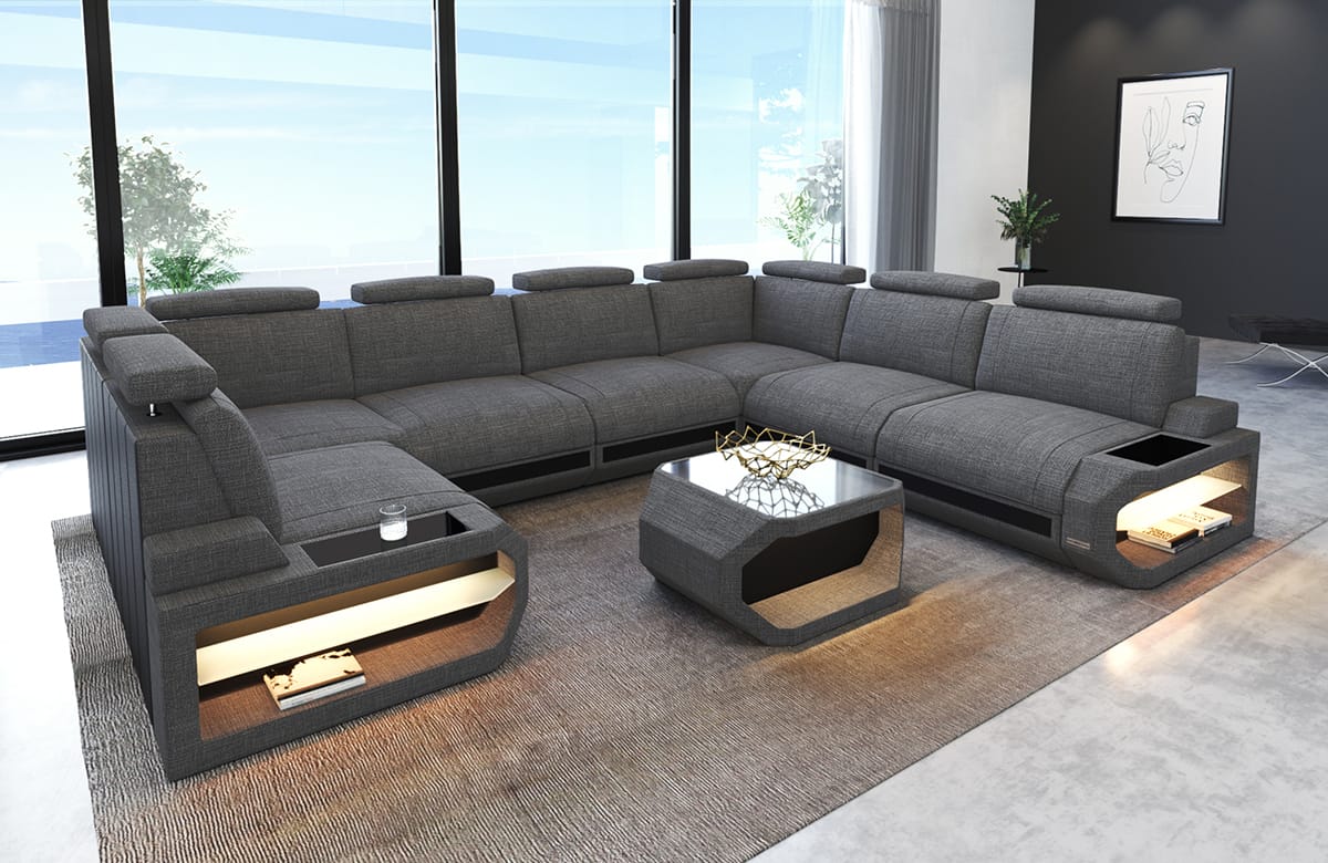 Couchlandschaft Siena U-Form in Stoff grau-schwarz