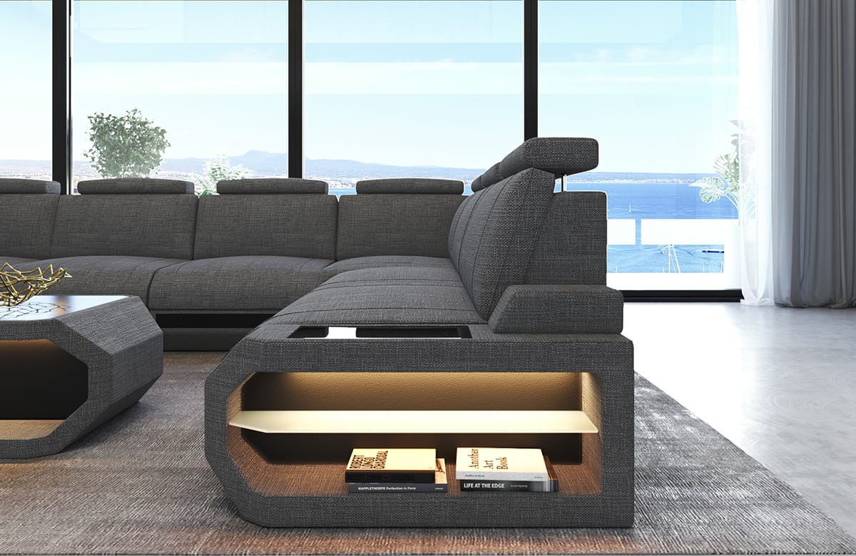 Couchlandschaft Siena U-Form in Stoff grau-schwarz