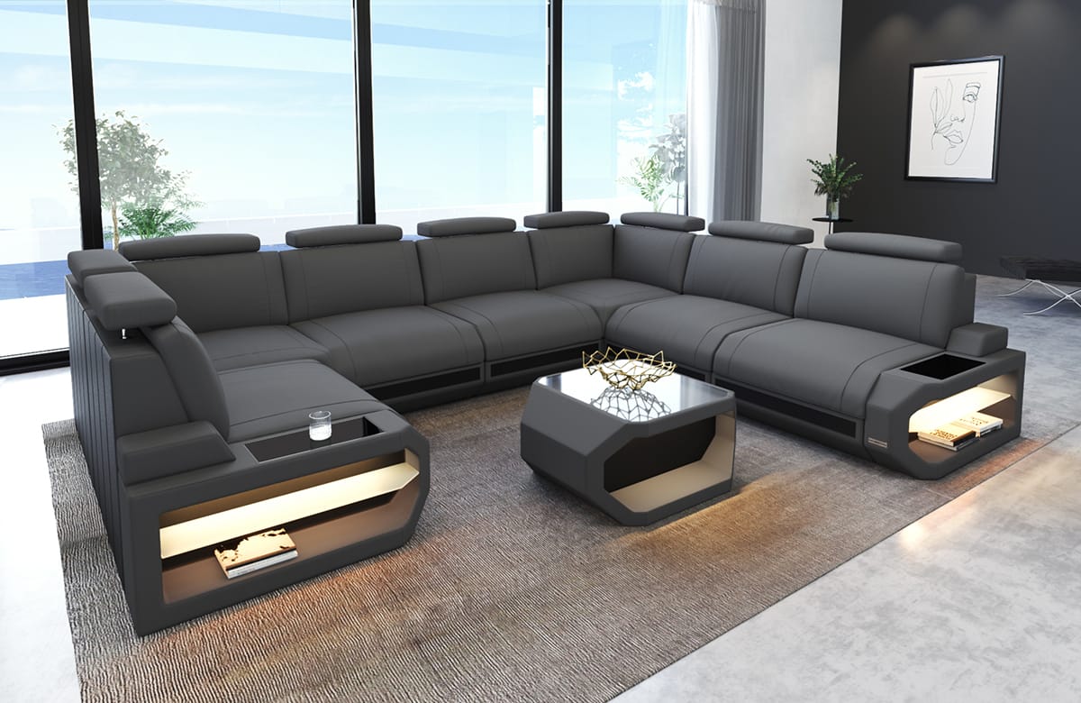 Couchlandschaft Siena U-Form in Stoff Grau-Schwarz