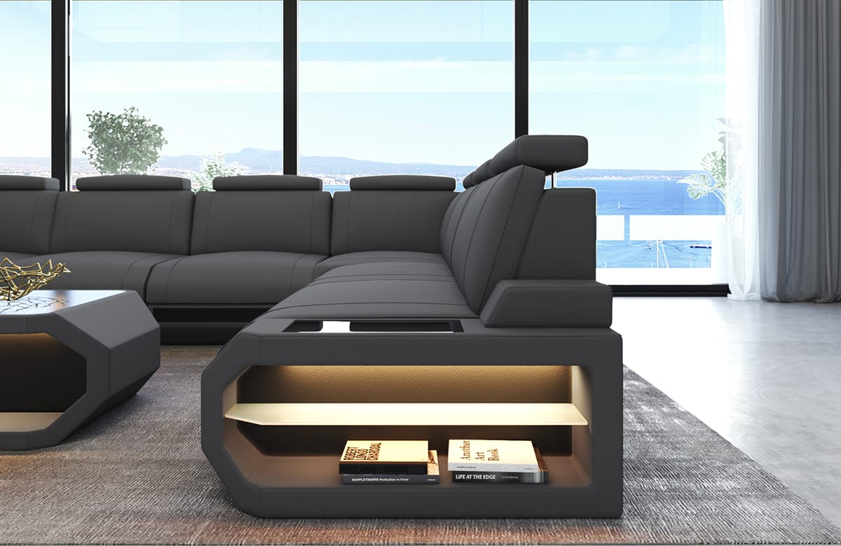 Couchlandschaft Siena U-Form in Stoff Grau-Schwarz