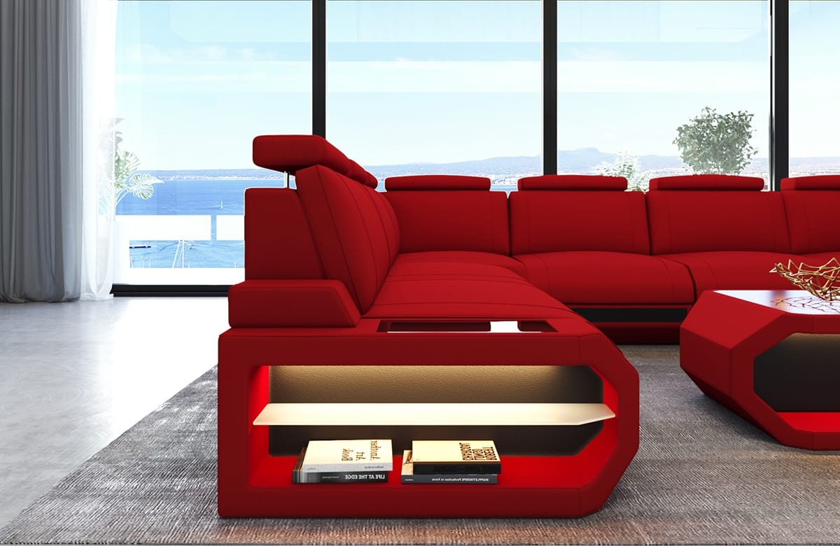 Couchlandschaft Siena U-Form in Stoff rot-schwarz