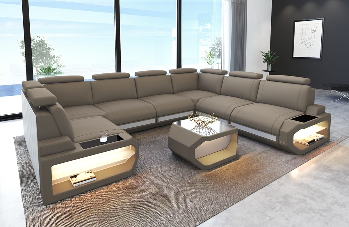 Couchlandschaft Siena U-Form in Stoff Taupe-Weiß