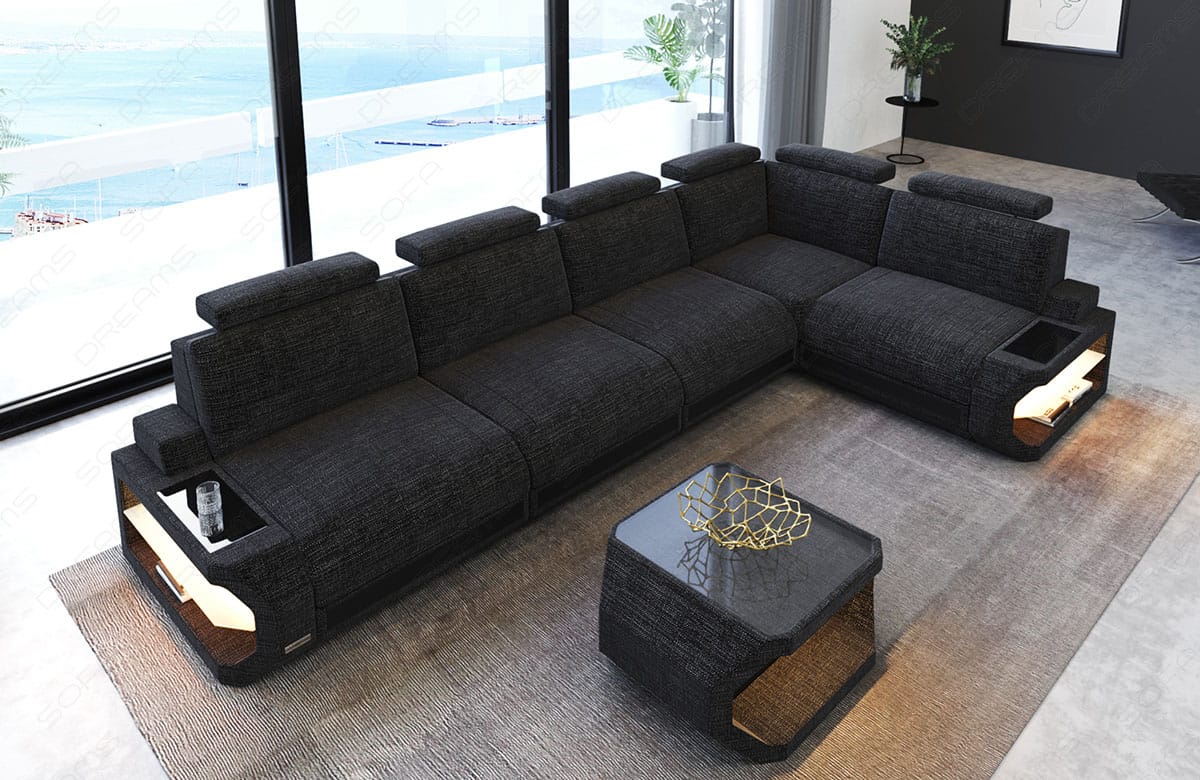 Ecksofa Siena Lang L Form aus Stoff schwarzgrau-schwarz