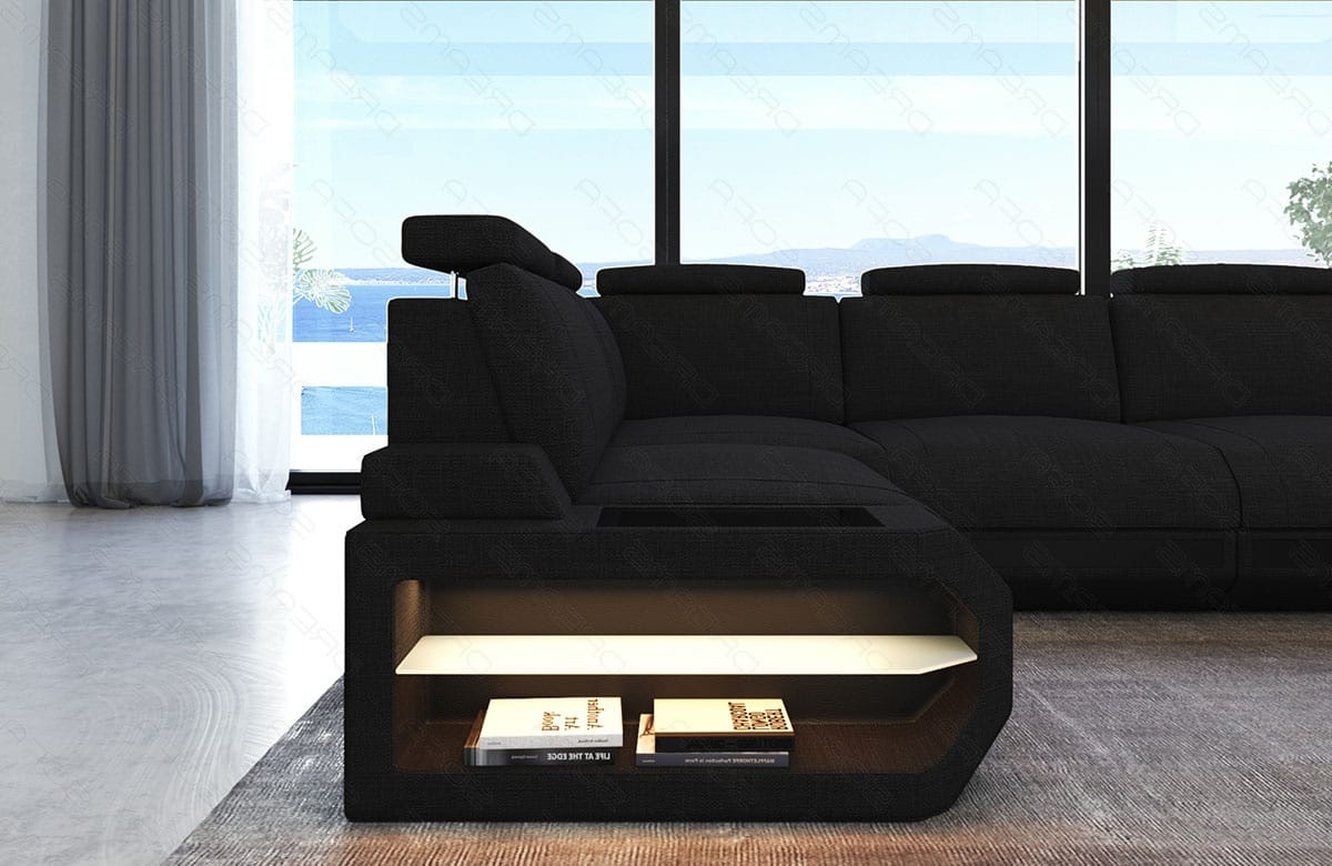 Ecksofa Siena Lang L-Form aus Stoff Schwarz-Schwarz
