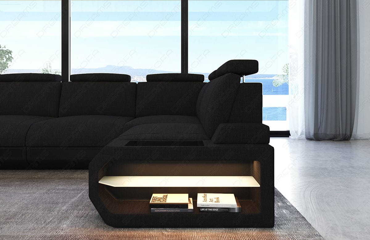 Ecksofa Siena Lang L-Form aus Stoff Schwarz-Schwarz