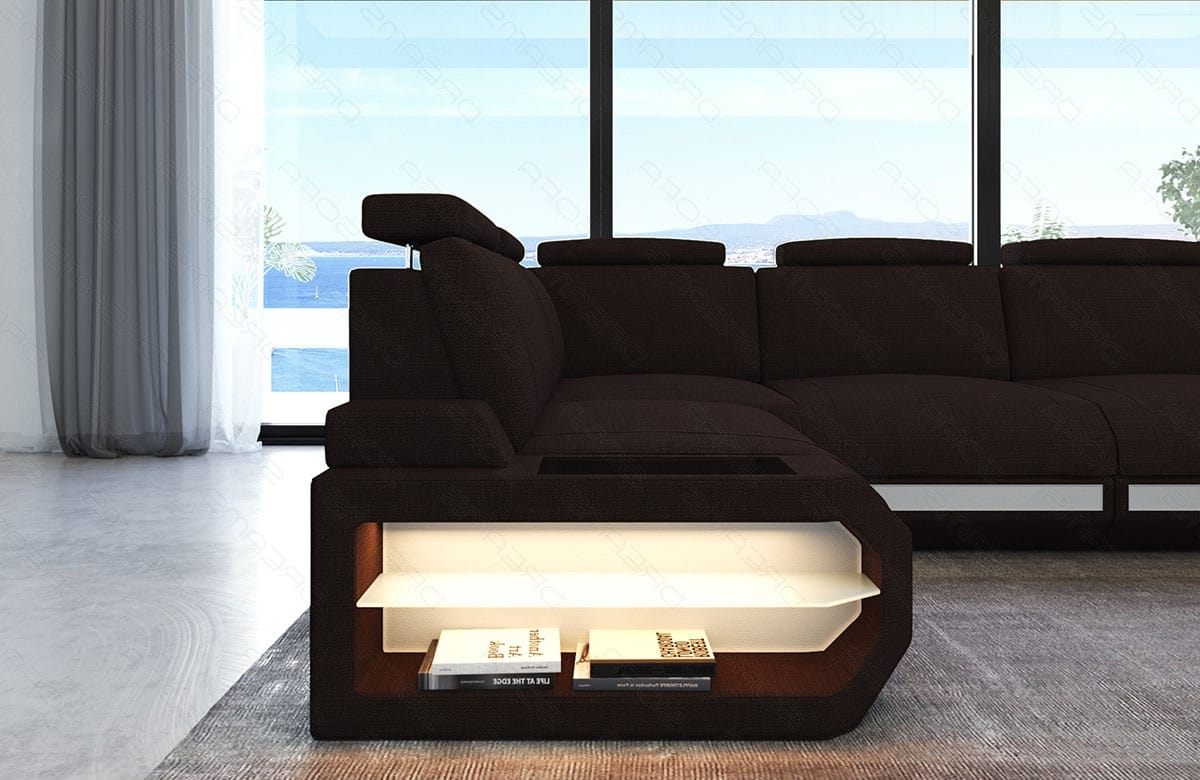 Ecksofa Siena Lang L Form aus Stoff graubraun-weiß