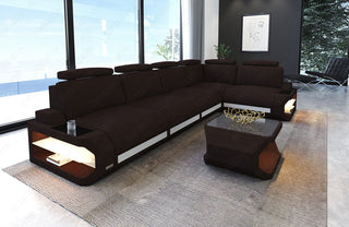 Ecksofa Siena Lang L-Form aus Stoff Graubraun-Weiß