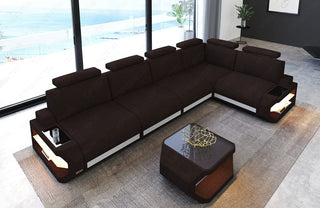 Ecksofa Siena Lang L-Form aus Stoff Graubraun-Weiß