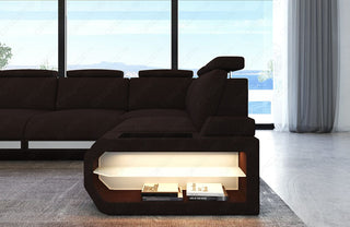 Ecksofa Siena Lang L-Form aus Stoff Graubraun-Weiß
