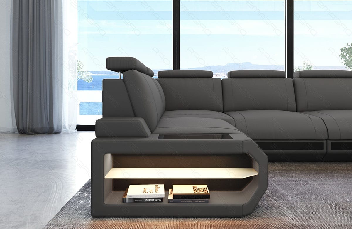 Ecksofa Siena Lang L-Form aus Stoff Hellgrau-Schwarz