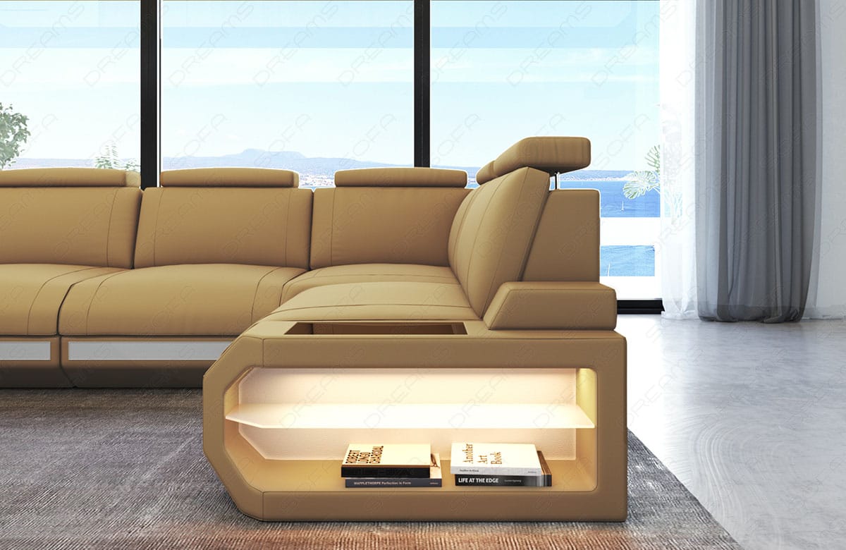 Ecksofa Siena Lang L-Form aus Stoff Beige-Weiß