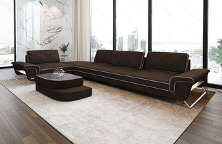 Stoff Ecksofa Rotello L-Form Braun-Weiß
