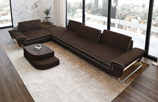 Stoff Ecksofa Rotello L-Form Braun-Weiß