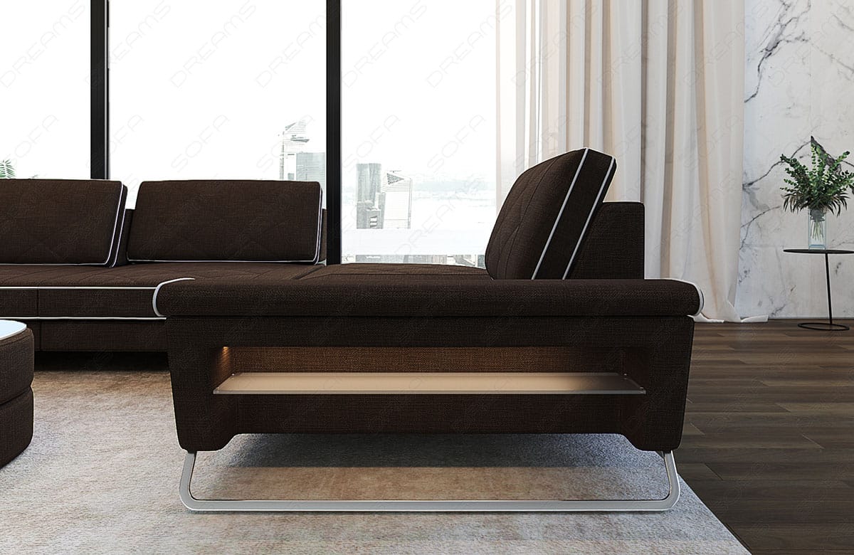Stoff Ecksofa Rotello L-Form Braun-Weiß