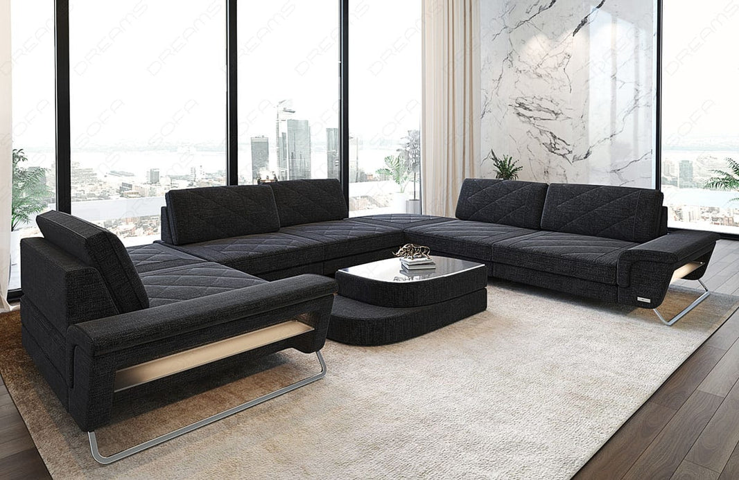 Wohnlandschaft Rotello U-Form aus Stoff