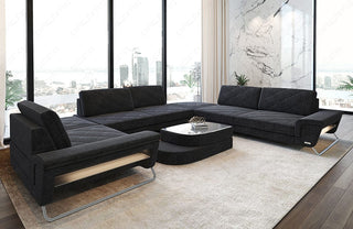 Wohnlandschaft Rotello U-Form aus Stoff Schwarzgrau-Schwarz