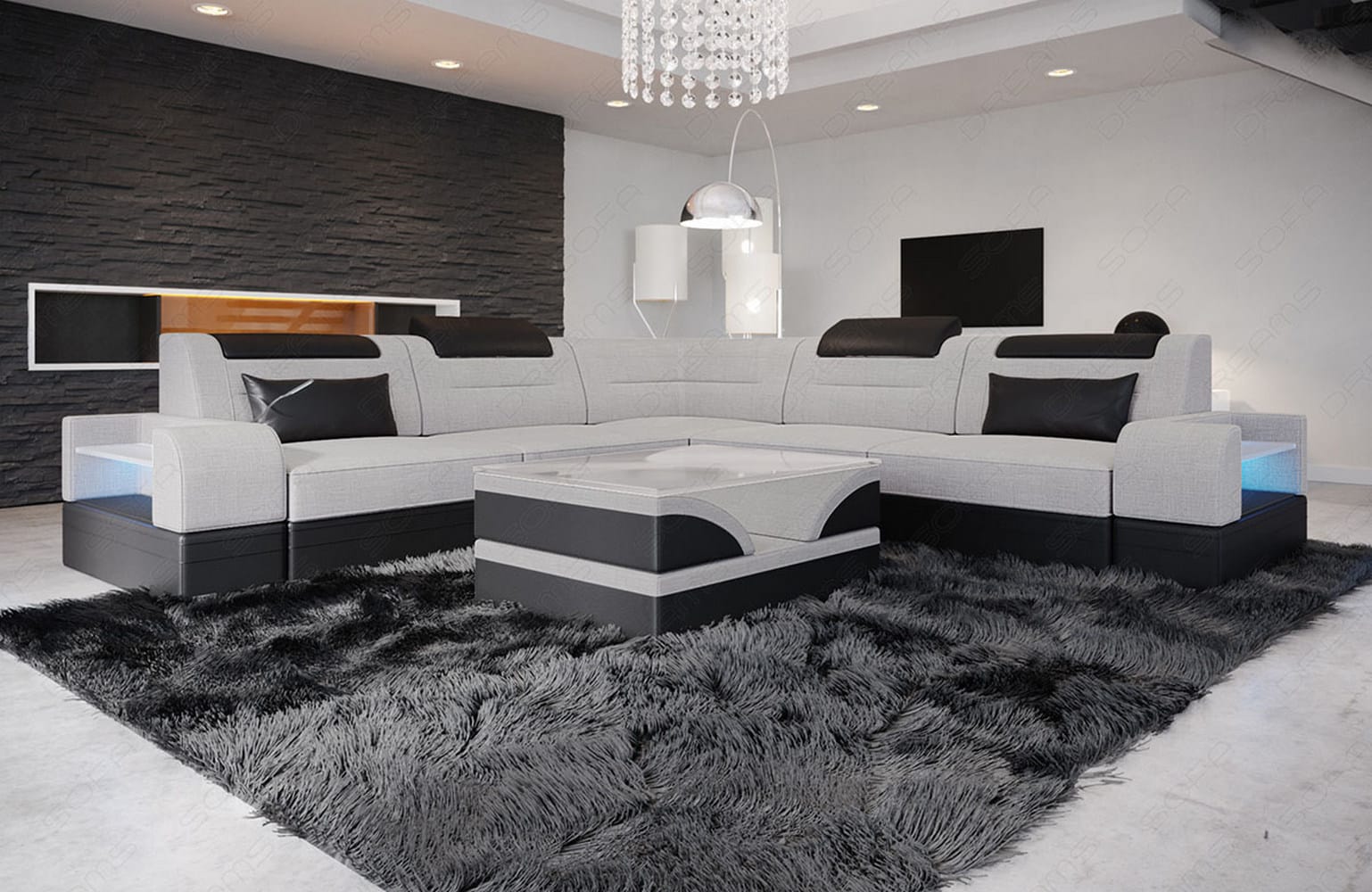 Couch Trivento L-Form in Stoff macchiato-schwarz
