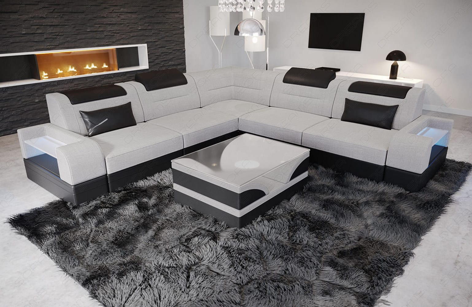 Couch Trivento L-Form in Stoff macchiato-schwarz