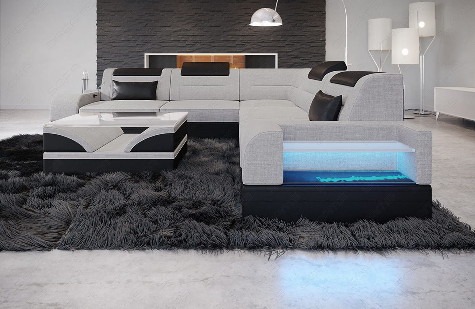 Couch Trivento L-Form in Stoff macchiato-schwarz