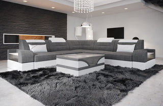 Couch Trivento L-Form in Stoff Grau-Weiß