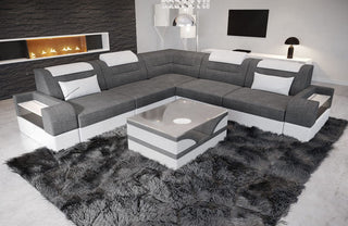 Couch Trivento L-Form in Stoff Grau-Weiß