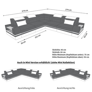 Couch Trivento L-Form in Stoff Grau-Weiß