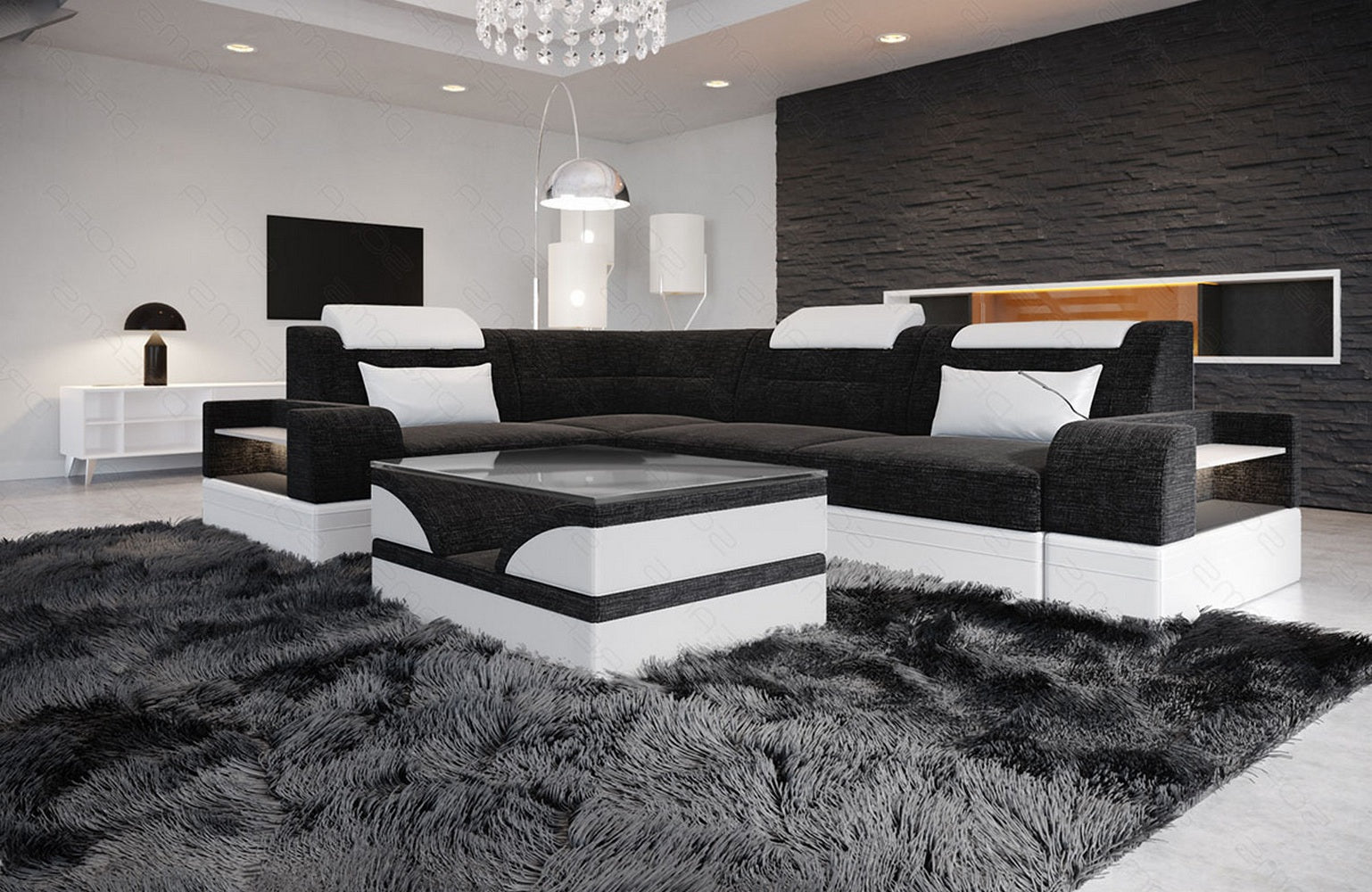Polster Ecksofa Trivento L-Form Kurz – Modern & Bequem Dunkelgrau-Weiß