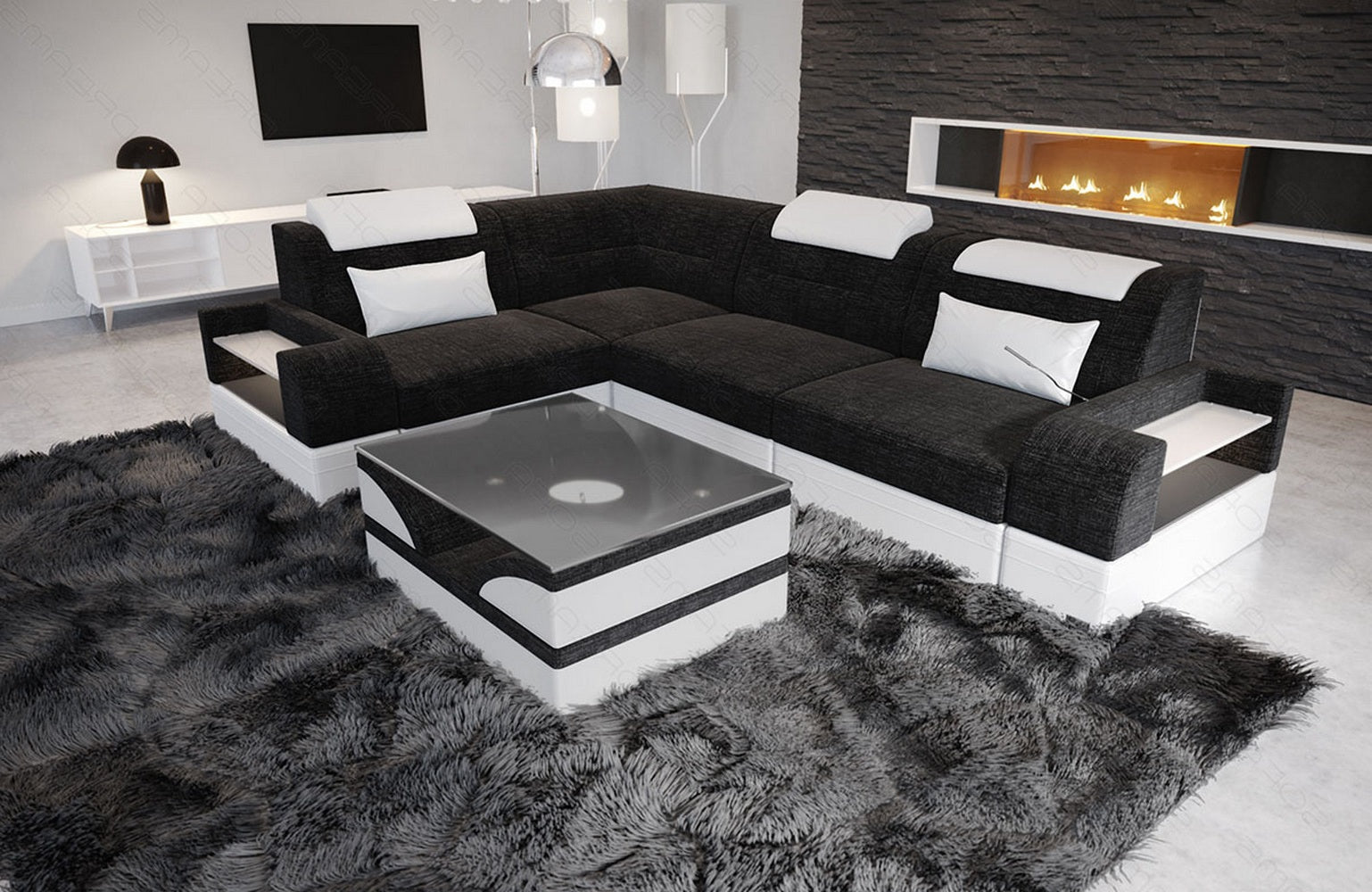 Polster Ecksofa Trivento L-Form Kurz – Modern & Bequem Dunkelgrau-Weiß